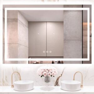 LUSPAZ Led Bathroom Mirror for Wall 72x48 Inch with Front and Backlit Lights, Double LED Vanity Mirror with Lights, Anti-Fog, Shatter-Proof, Memory, Stepless Dimmable Wall Mirrors