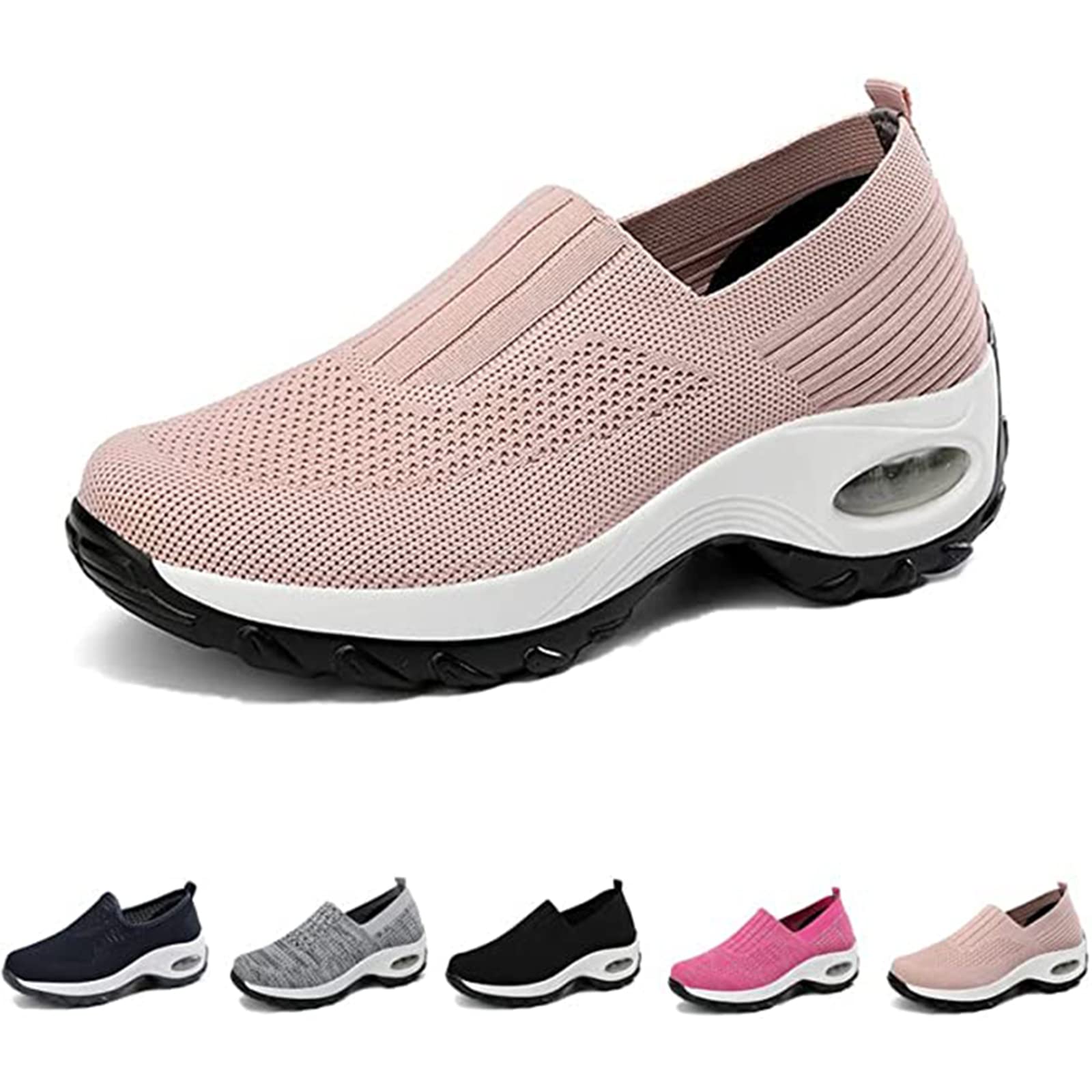 ZOUBAA Womens Walk Air Cushion Trainers,Women Orthopedic Sneakers,Slip-On Light Air Cushion Orthopedic Sneakers, Walking Breathable Foot Mesh Sneakers Casual Platform Raised Rocking Shoes (Pink,4)