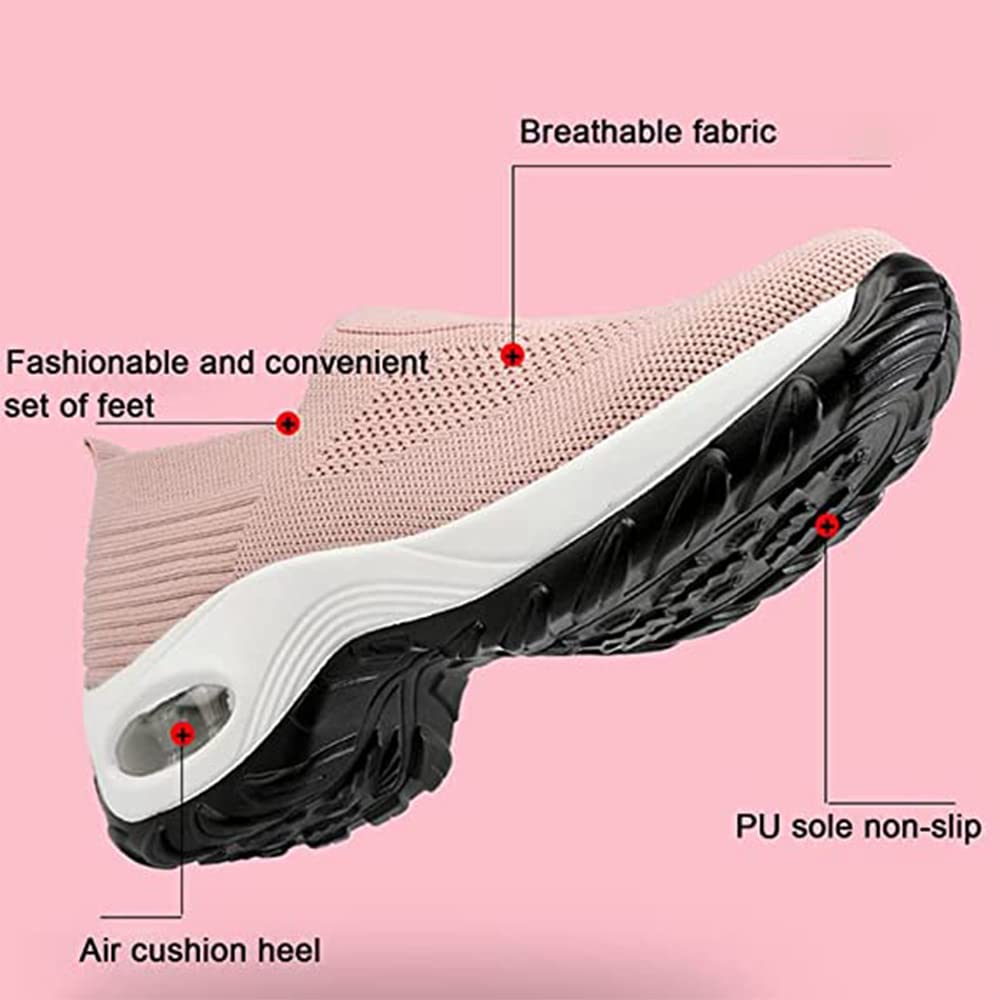 ZOUBAA Womens Walk Air Cushion Trainers,Women Orthopedic Sneakers,Slip-On Light Air Cushion Orthopedic Sneakers, Walking Breathable Foot Mesh Sneakers Casual Platform Raised Rocking Shoes (Pink,4)