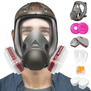 anunu full face respirator mask - gas mask with filters for chemical, paint vapors, gases, dust, sanding, welding, woodworking, machine polishing