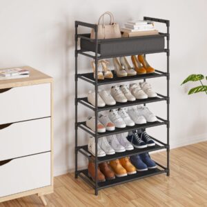 Boeeoan 6-Tier Stackable Shoe Rack Plus Storage Bag, Sturdy Shoe Shelf, Non-Woven Fabric Shoe Shelf with Storage Organizer, Black