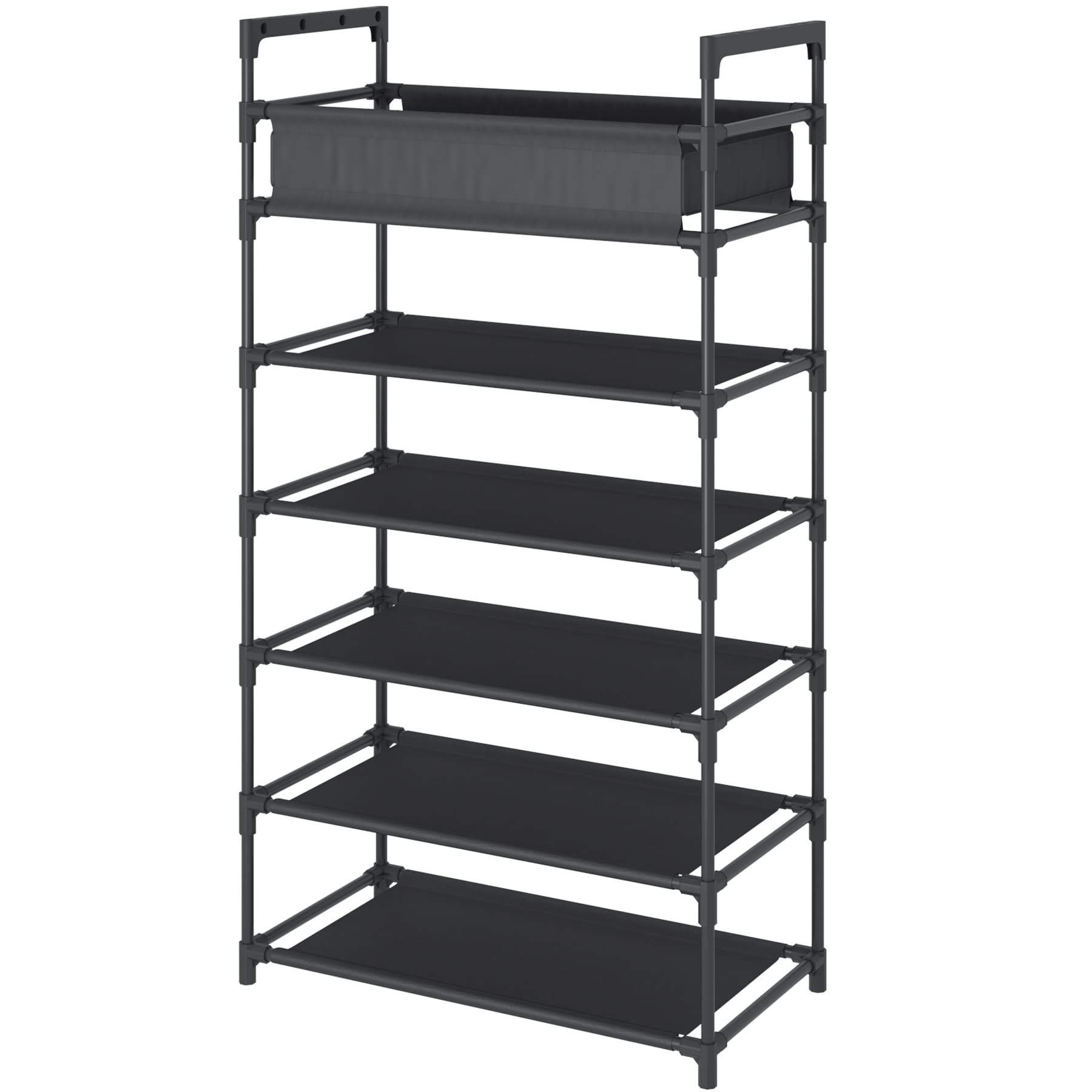 Boeeoan 6-Tier Stackable Shoe Rack Plus Storage Bag, Sturdy Shoe Shelf, Non-Woven Fabric Shoe Shelf with Storage Organizer, Black