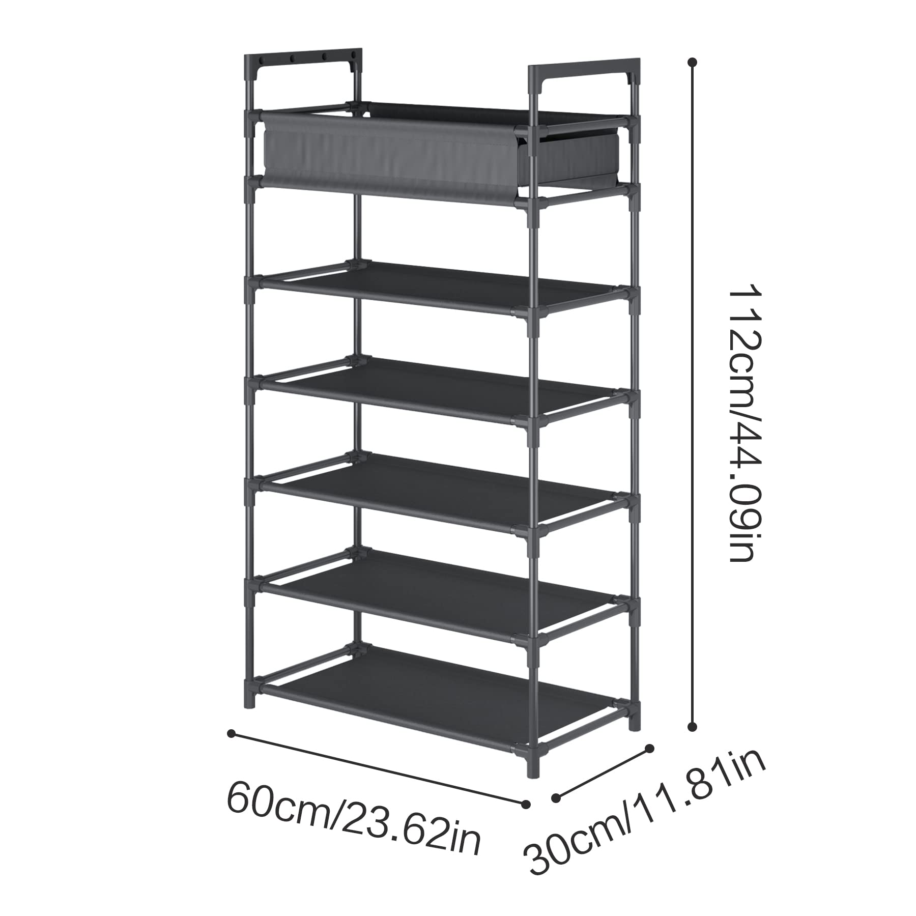 Boeeoan 6-Tier Stackable Shoe Rack Plus Storage Bag, Sturdy Shoe Shelf, Non-Woven Fabric Shoe Shelf with Storage Organizer, Black