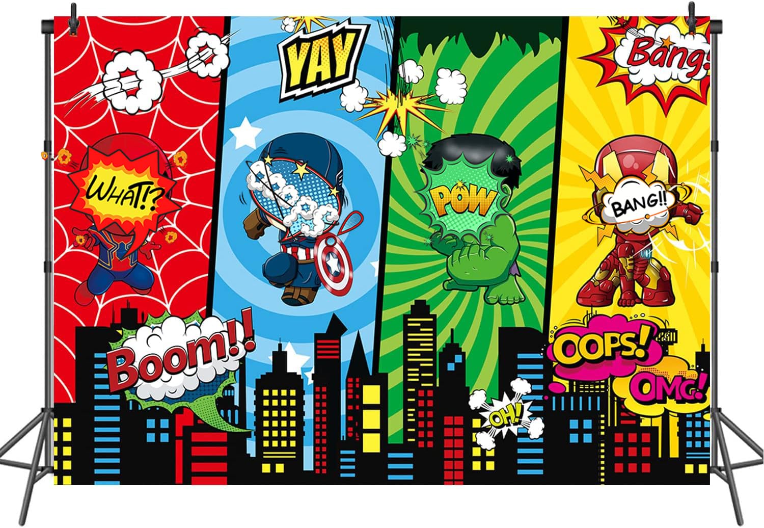 Cartoon Super Heros Backdrop Birthday Decorations City Hero Themed Film Fans Kids Family Party Decor Cake Table Photography Background Photo Booth Props (7x5FT(210x150cm))