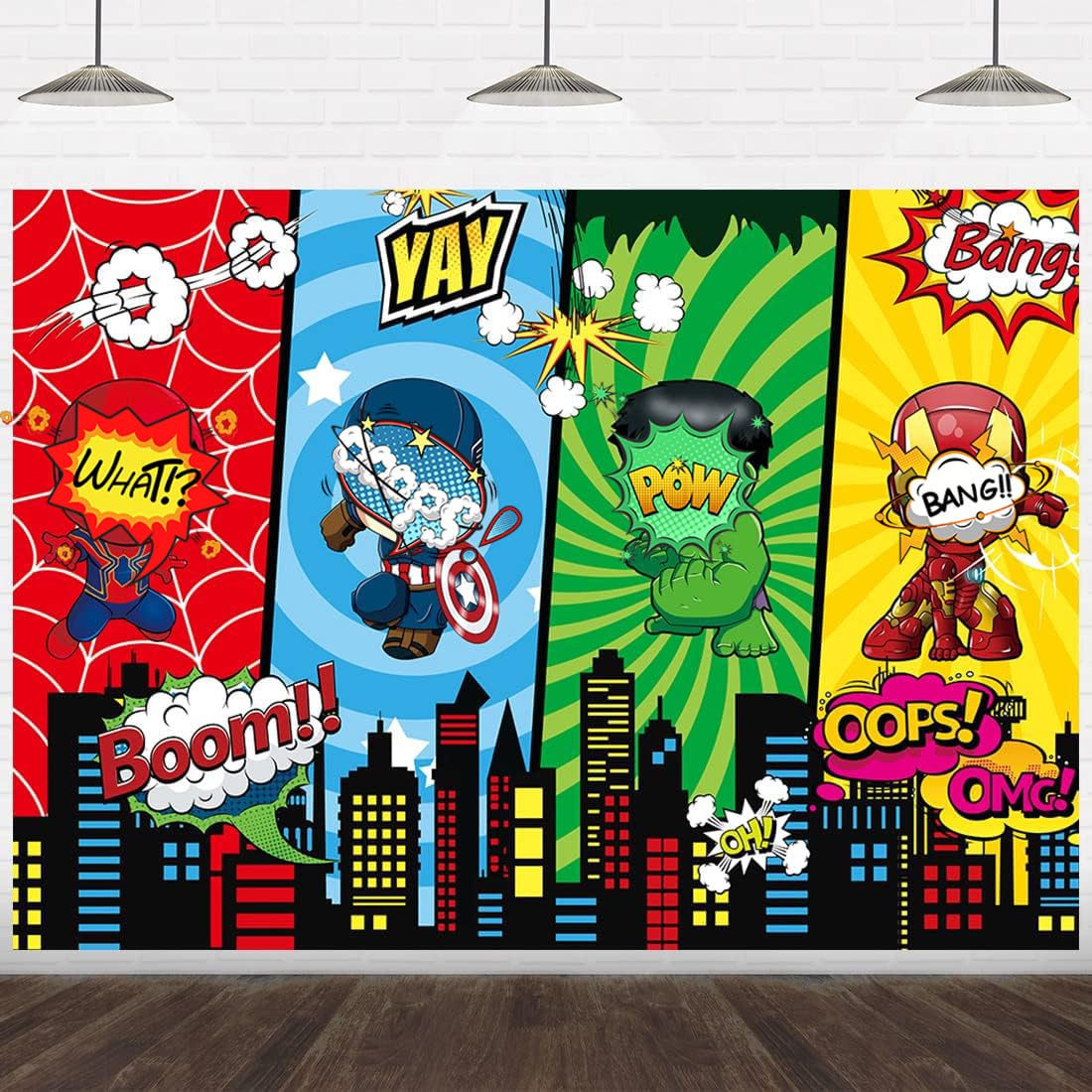 Cartoon Super Heros Backdrop Birthday Decorations City Hero Themed Film Fans Kids Family Party Decor Cake Table Photography Background Photo Booth Props (7x5FT(210x150cm))