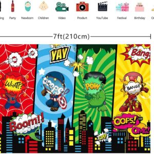 Cartoon Super Heros Backdrop Birthday Decorations City Hero Themed Film Fans Kids Family Party Decor Cake Table Photography Background Photo Booth Props (7x5FT(210x150cm))