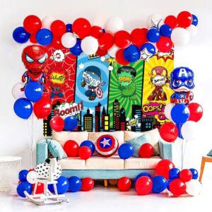 Cartoon Super Heros Backdrop Birthday Decorations City Hero Themed Film Fans Kids Family Party Decor Cake Table Photography Background Photo Booth Props (7x5FT(210x150cm))