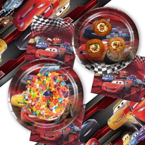 48pcs Cars Birthday Party Supplies Include Banner, Hanging Swirls, Plates, Napkin, Tablecloth for Cars Party Favors, Cars Party Decorations, Sever 10
