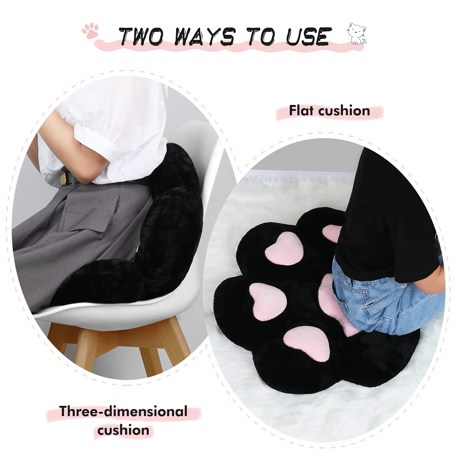 OtNiap Cute cat Paw Plush Pillows, Soft and Comfortable Sofa Cushions/Office Chair Seat Cushion Lazy Sofa Bear Paw Chair Cushion for Chair,Home, Bedroom Shop and Restaurant Decor 28"x 24" (Black)