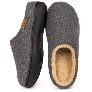 veracosy men's fuzzy faux sherpa lined memory foam slippers, slip on warm house shoes for indoor outdoor gray, 9-10 us