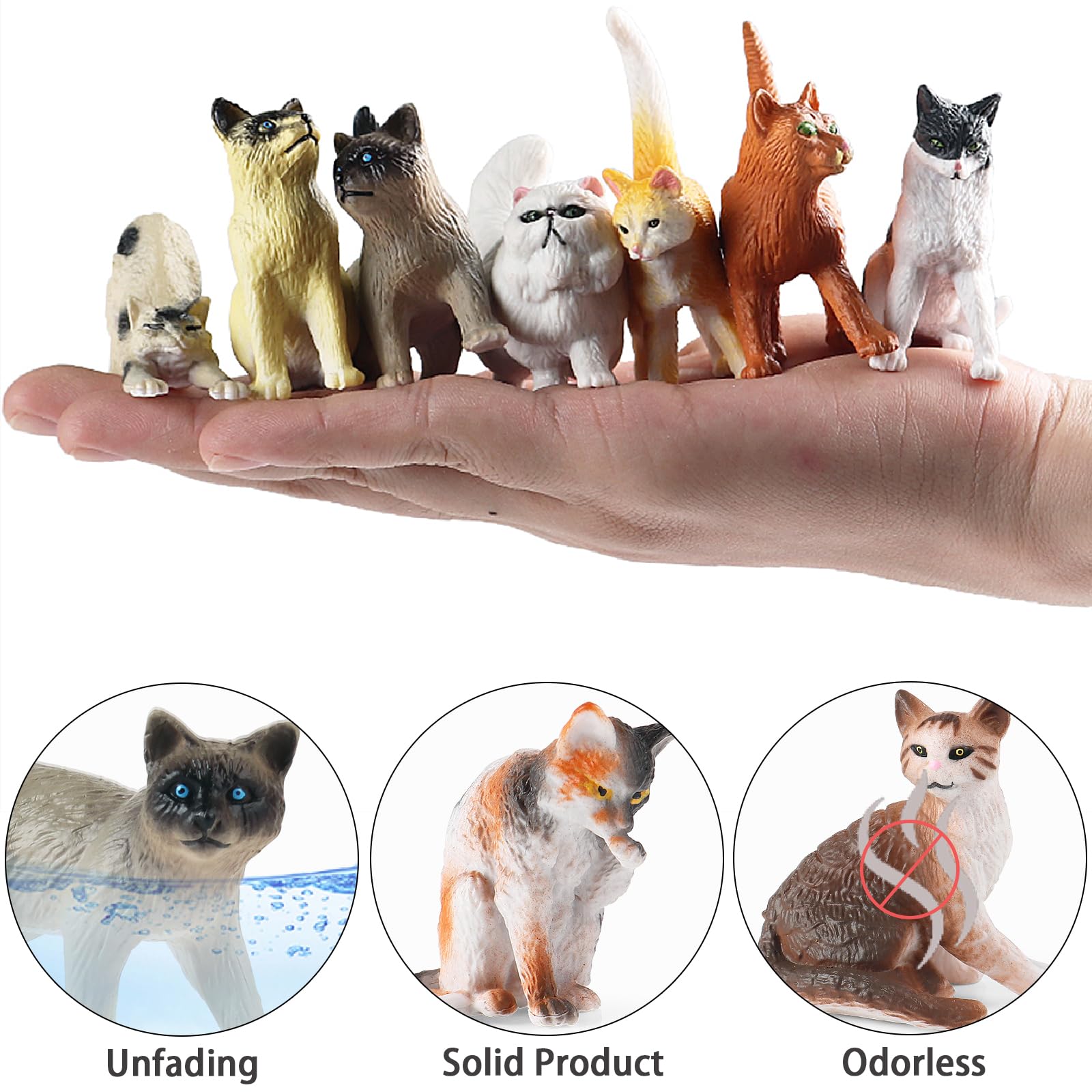 SCAHOW 12PCS Realistic Cat Figurines, Plastic Mini Cat Figures Toys, Kitten Miniature Toys Cake Topper Easter Eggs Christmas Birthday Gift for Kids Boys Girls