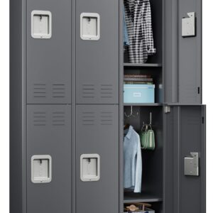 JAORD Metal Locker Storage Cabinet with 6 Doors, 72" Tall Locker for Employees, Steel Lockers for Home Office School Gym (Dark Gray)