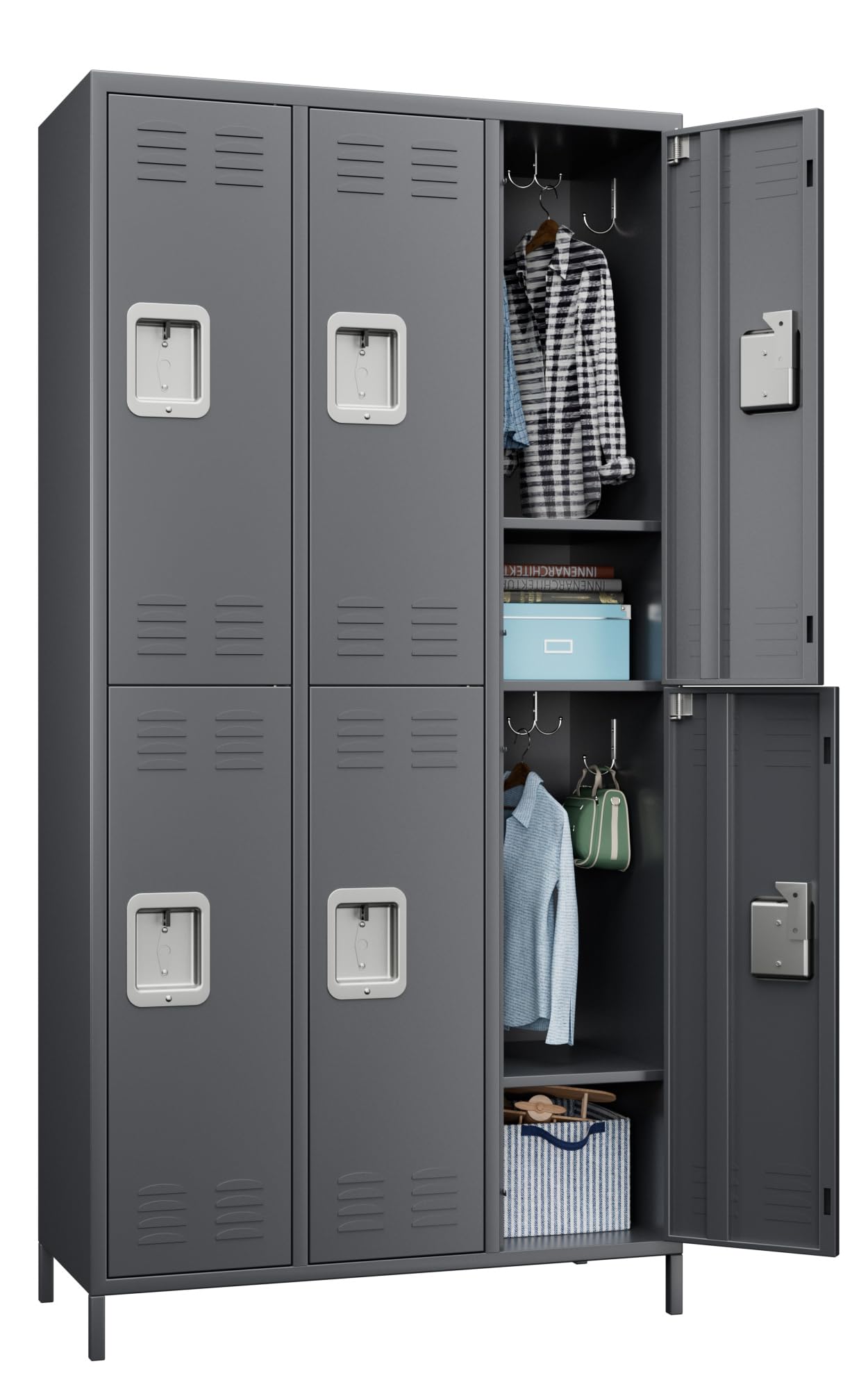 JAORD Metal Locker Storage Cabinet with 6 Doors, 72" Tall Locker for Employees, Steel Lockers for Home Office School Gym (Dark Gray)