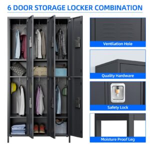 JAORD Metal Locker Storage Cabinet with 6 Doors, 72" Tall Locker for Employees, Steel Lockers for Home Office School Gym (Dark Gray)