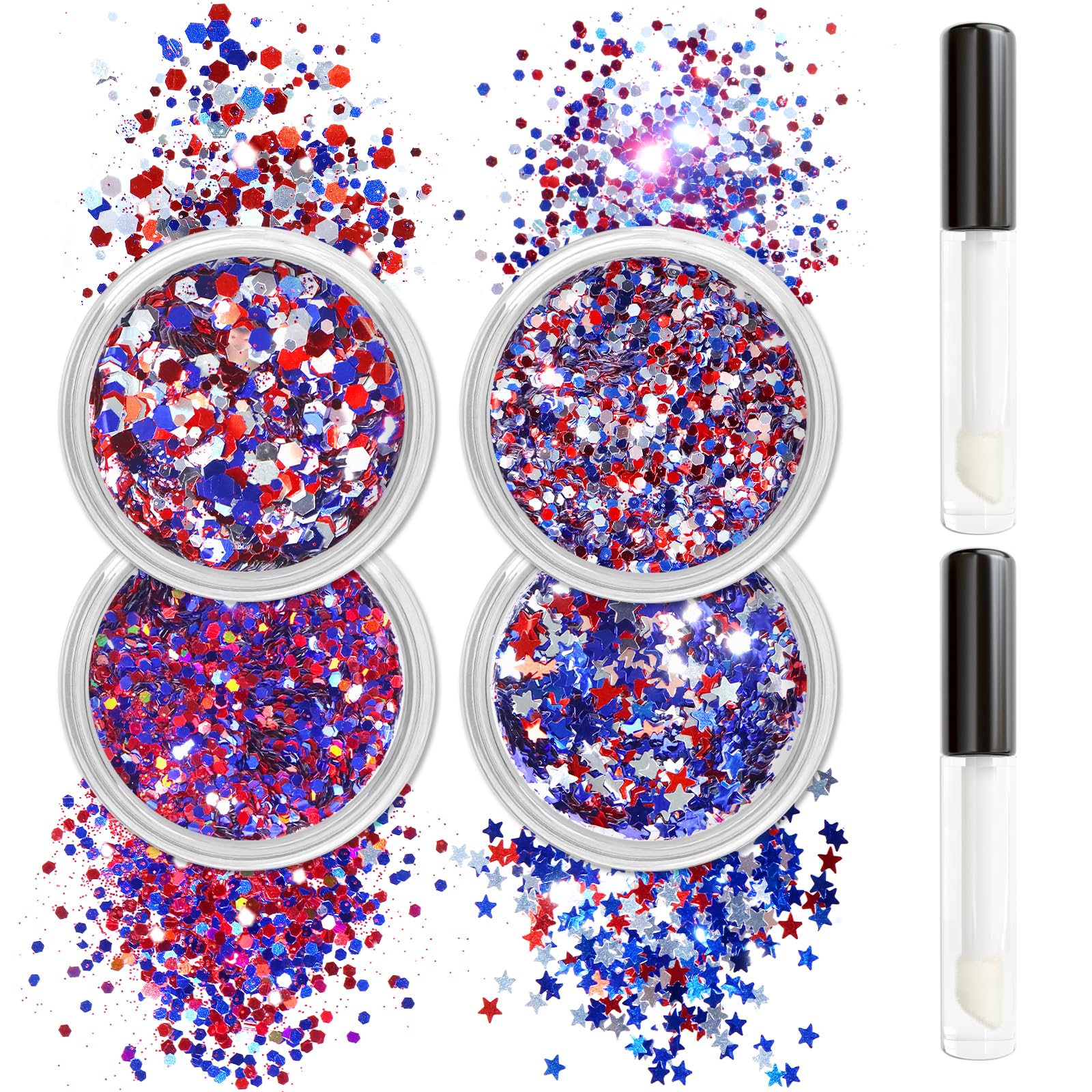 Allstarry Chunky Body Glitter 4 Colors Cosmetic Patriotic Face Glitter Independence Day Hair Sequins Sparkle Veterans Day Eye Flakes 4th of July Accessories for Women Face Paint Makeup Nails Art