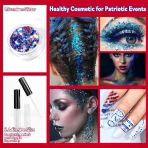 Allstarry Chunky Body Glitter 4 Colors Cosmetic Patriotic Face Glitter Independence Day Hair Sequins Sparkle Veterans Day Eye Flakes 4th of July Accessories for Women Face Paint Makeup Nails Art