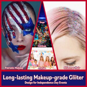 Allstarry Chunky Body Glitter 4 Colors Cosmetic Patriotic Face Glitter Independence Day Hair Sequins Sparkle Veterans Day Eye Flakes 4th of July Accessories for Women Face Paint Makeup Nails Art