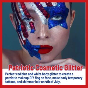 Allstarry Chunky Body Glitter 4 Colors Cosmetic Patriotic Face Glitter Independence Day Hair Sequins Sparkle Veterans Day Eye Flakes 4th of July Accessories for Women Face Paint Makeup Nails Art