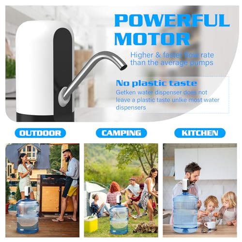 GetKen 5 Gallon Water Dispenser Pump Rechargeable, Water Dispenser for 5 Gallon Bottle Bottom Loading, Portable USB Charging Automatic Drinking Mini Water Jug Dispenser