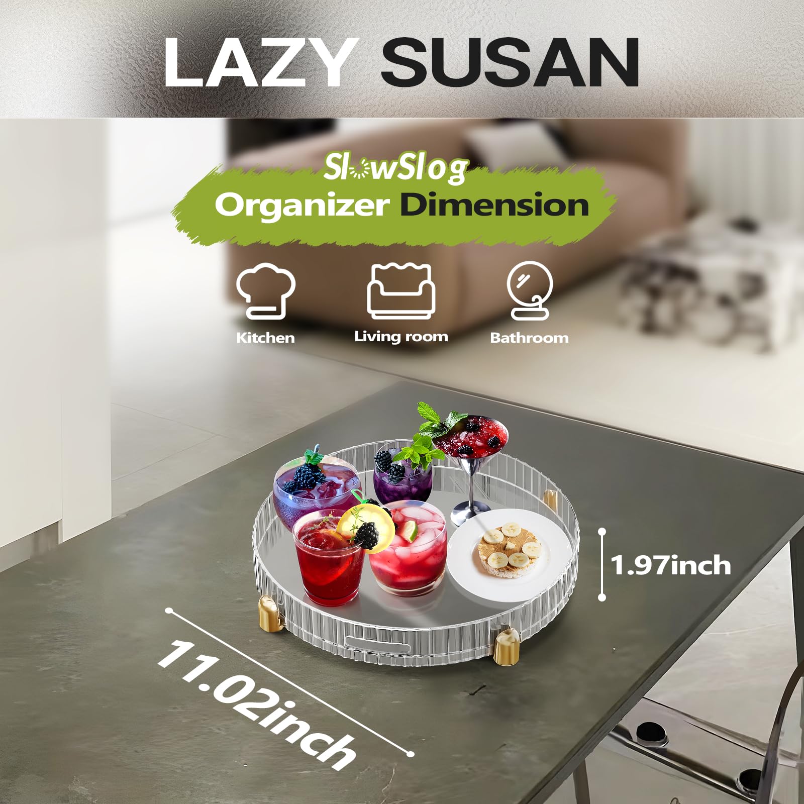 Slow Slog Lazy Susan Organizer, 360 Degree Rotating Lazy Susan Turntable Organizer, Seasoning Organizer for Cabinet, Clear Cosmetics Organizer, Counter Organizer Tray for Kitchen, Bathroom