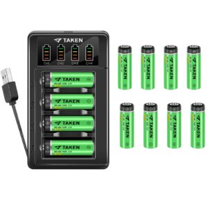 taken 14430 3.2 volt rechargeable solar battery with charger, 3.2v 450mah 14430 lifepo4 rechargeable battery for solar panel outdoor garden lights, 12 pack 14430 battery with 4-ports lifepo4 charger