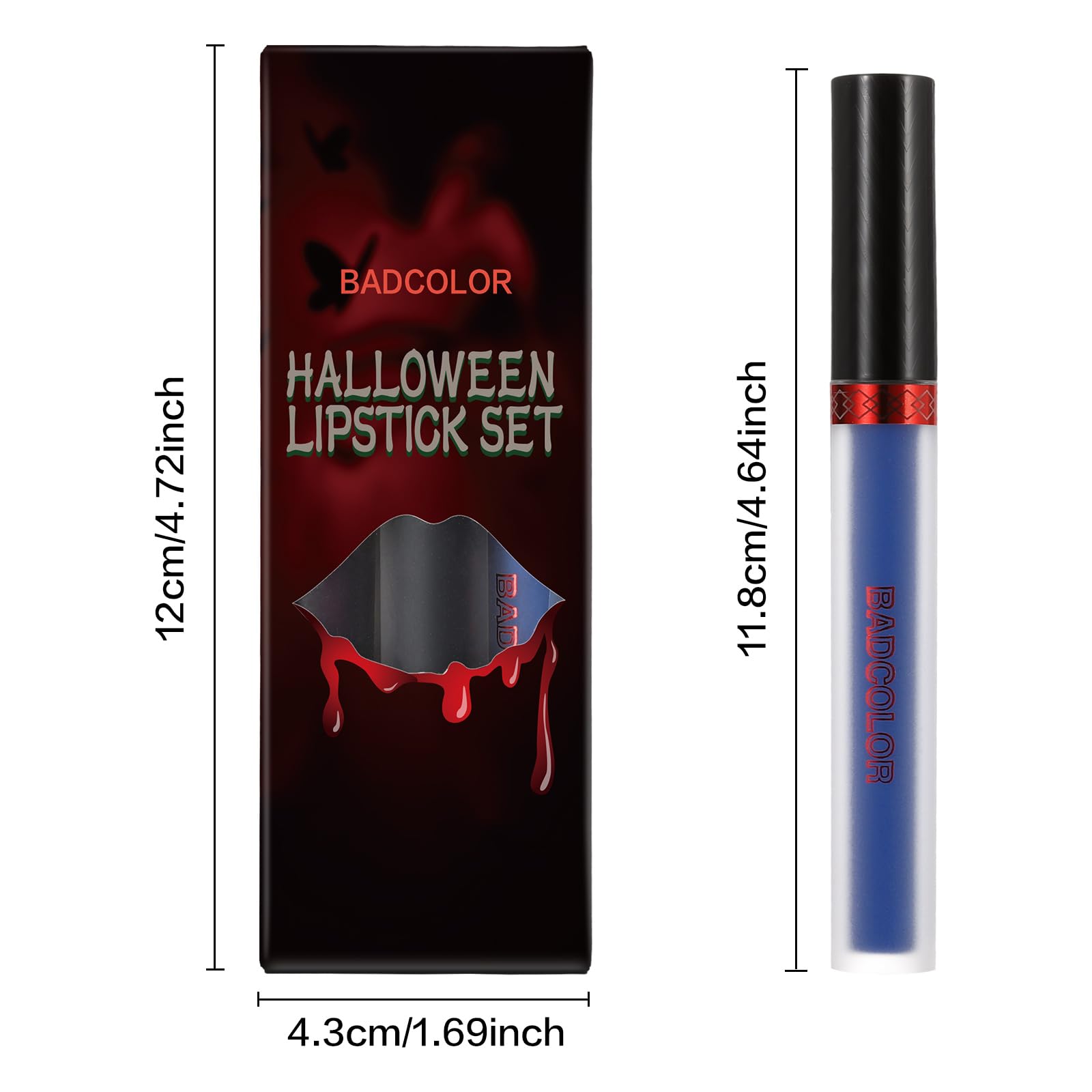 BADCOLOR 3 Colors Matte Liquid Lipstick Set, 24-Hour Smudge Proof Permanent Dark Lipstick Waterproof Velvet Nonstick Cup Stain Lip Gloss Set, Halloween Makeup Lip Gloss Gift - Purple, Black, Blue