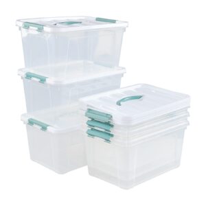 gainhope 6 packs 14 l plastic stackable storage bin container box with latching lid, clear organizer bin