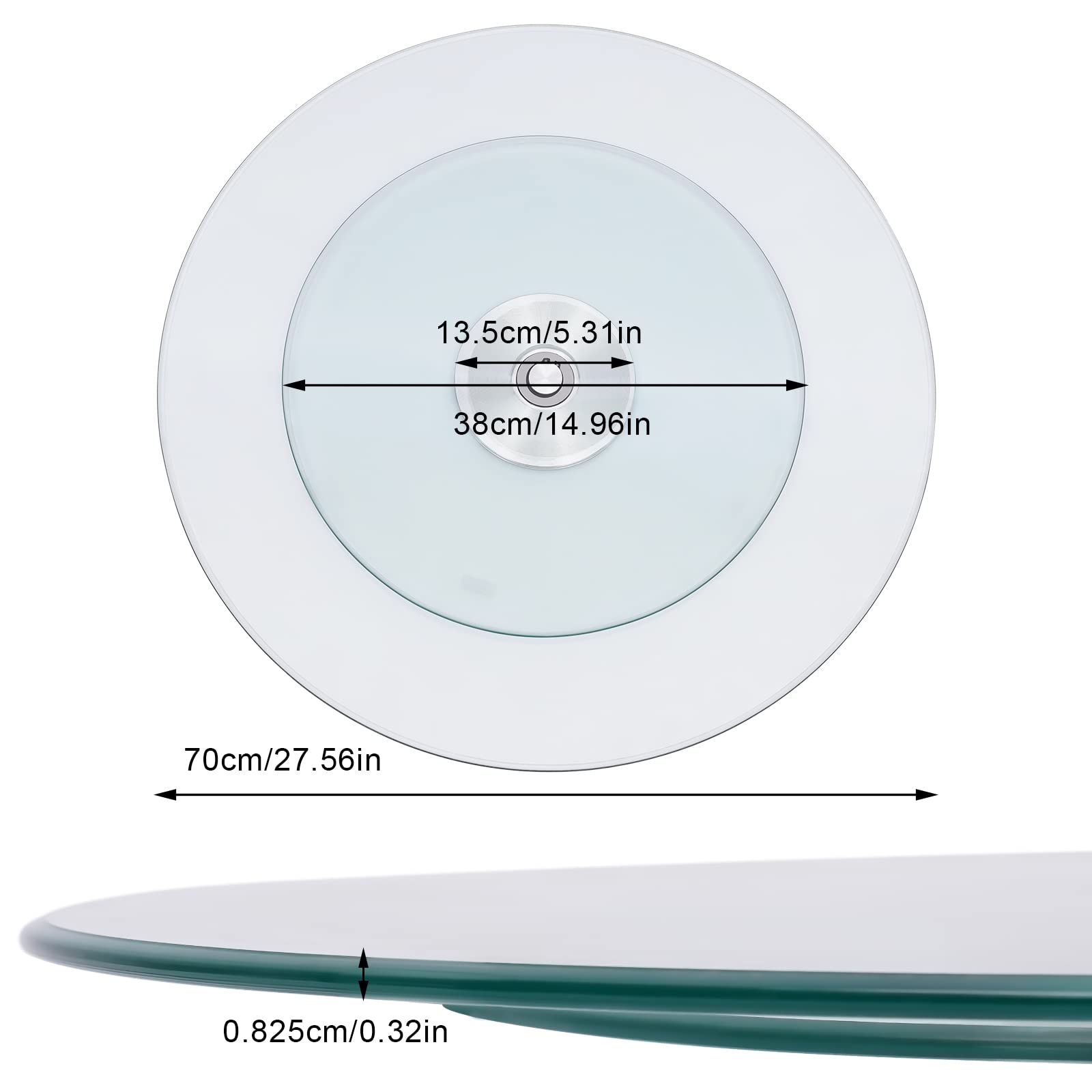 Clear Round Tempered Glass Table Top, 360°Rotation Strong Load Capacity Thick Tempered Glass Heavy Duty Turntable, Round Rotating Tray for Dining Table, Coffee Table, Restaurant Table (27.56inch)