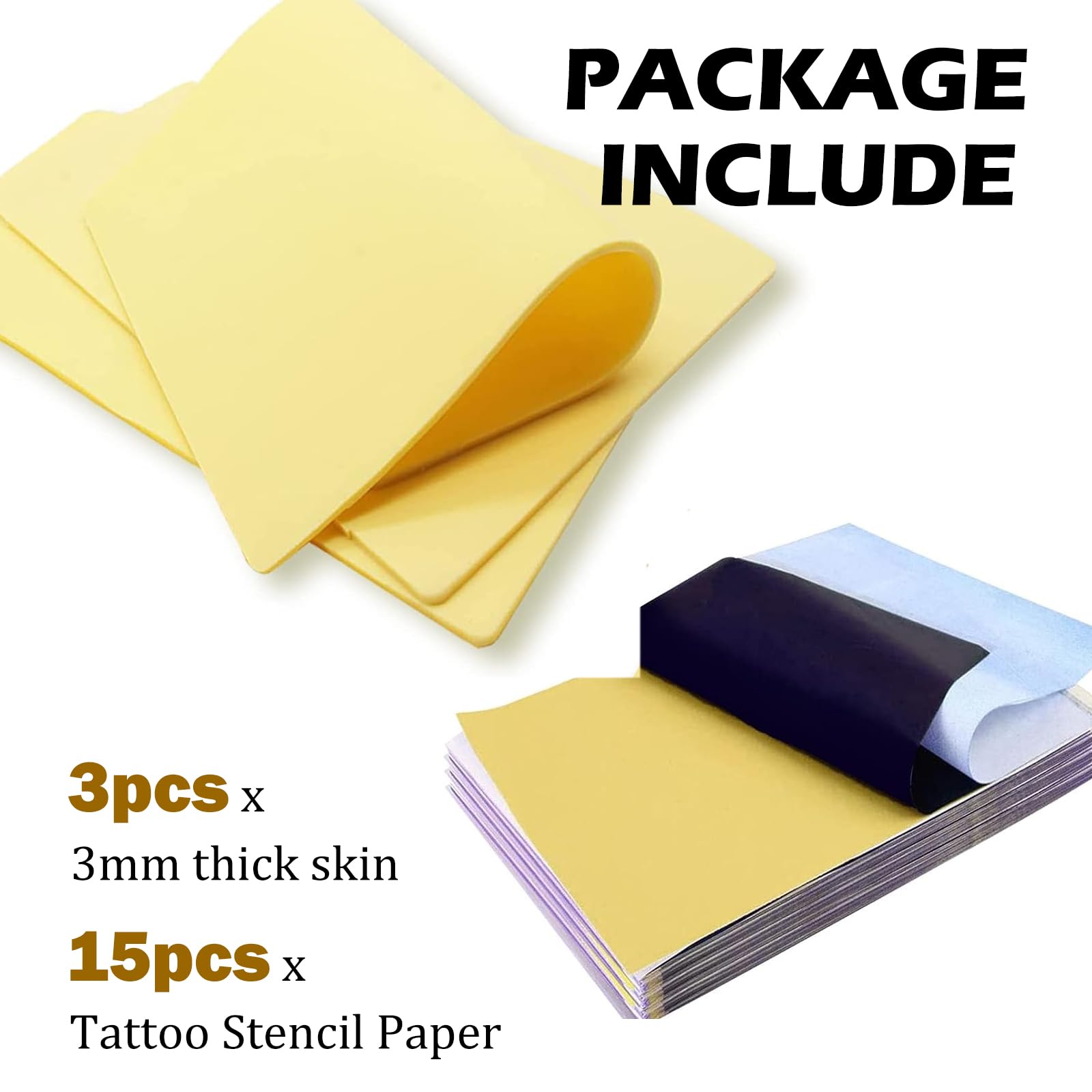 3mm Tattoo Practice Skin With Transfer Paper - Urknall 18PCS Fake Skin and Tattoo Tracing Paper Kit Including 3PCS Best Skin Thick and 15PCS Tattoo Stencil Paper for Tattoo Practice Tattoo Kit