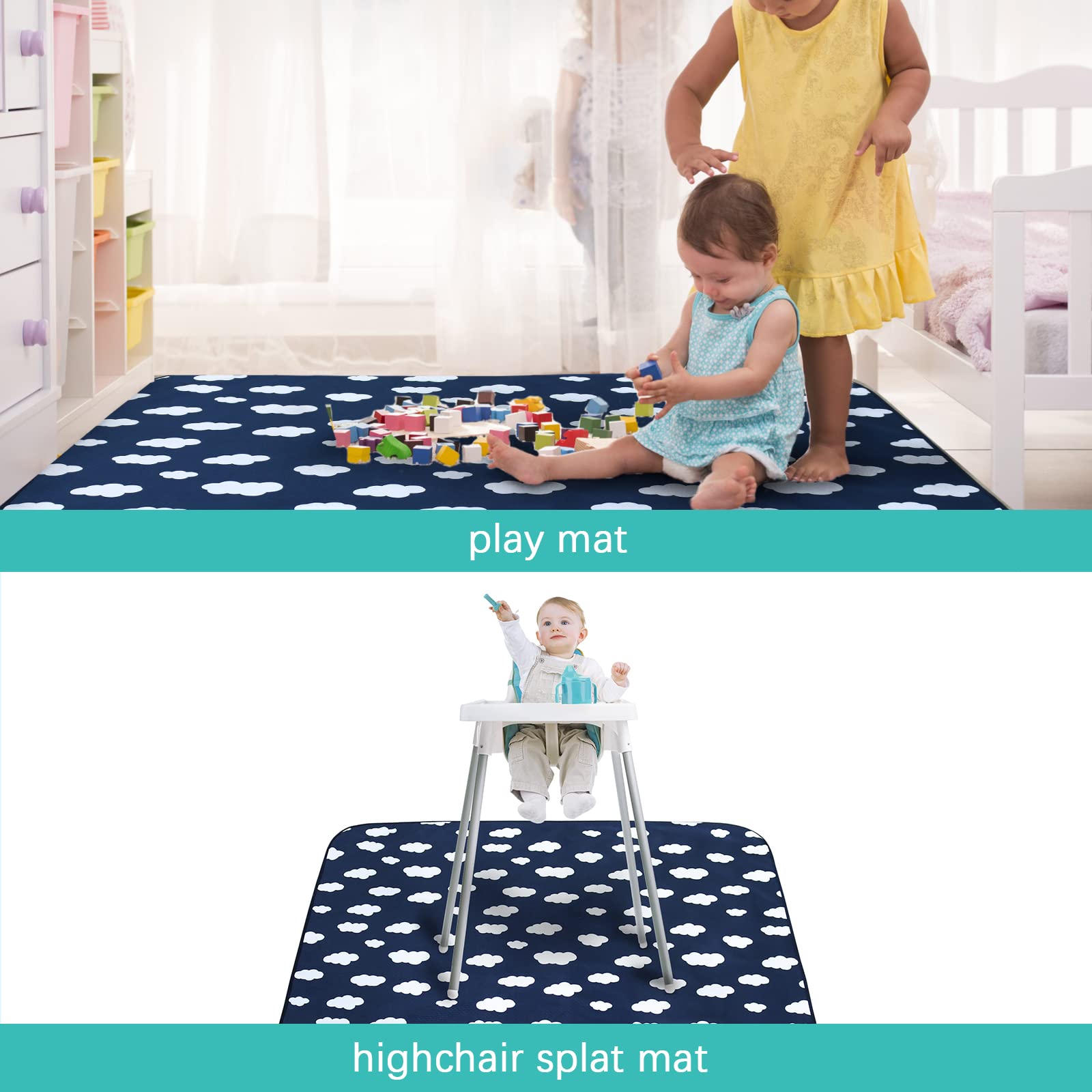 4 Pack Splat Mat for Under High Chair & Arts & Crafts & Eating Mess, Waterproof Baby Playtime Anti-Slip High Chair Mat for Floor or Table, Reusable & Portable Splash Mat for Under High Chair, 42” ×46”