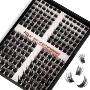 higu clace lash clusters 168pcs, d curl cluster lahses 10-16mm mixed, diy eyelash extensions super thin band & soft, wispy eyelash clusters mega volume reusable use at home(bushy d 10-16mm)