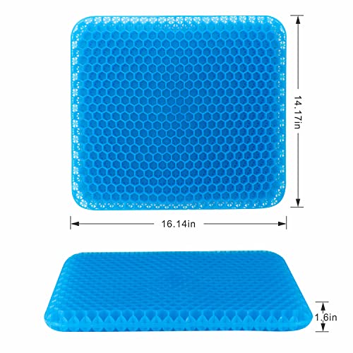 Yunqing Gel Seat Cushion, Chair Cushions with Non-Slip Cover, Breathable Honeycomb Car Seat Cushion for Pressure Relief Back Pain, Home Wheelchair Office Chair Cushion (16x14x1.6 inch)