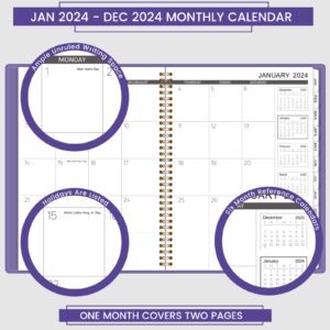 2024 Monthly Planner - Jan. 2024 - Dec. 2024, 12 Months Calendar/Planner 2024 with Faux Leather, 8.86" x 11.4", 15 Notes Pages, Strong Twin - Wire Binding, Pocket, Monthly Tabs, Perfect Organizer