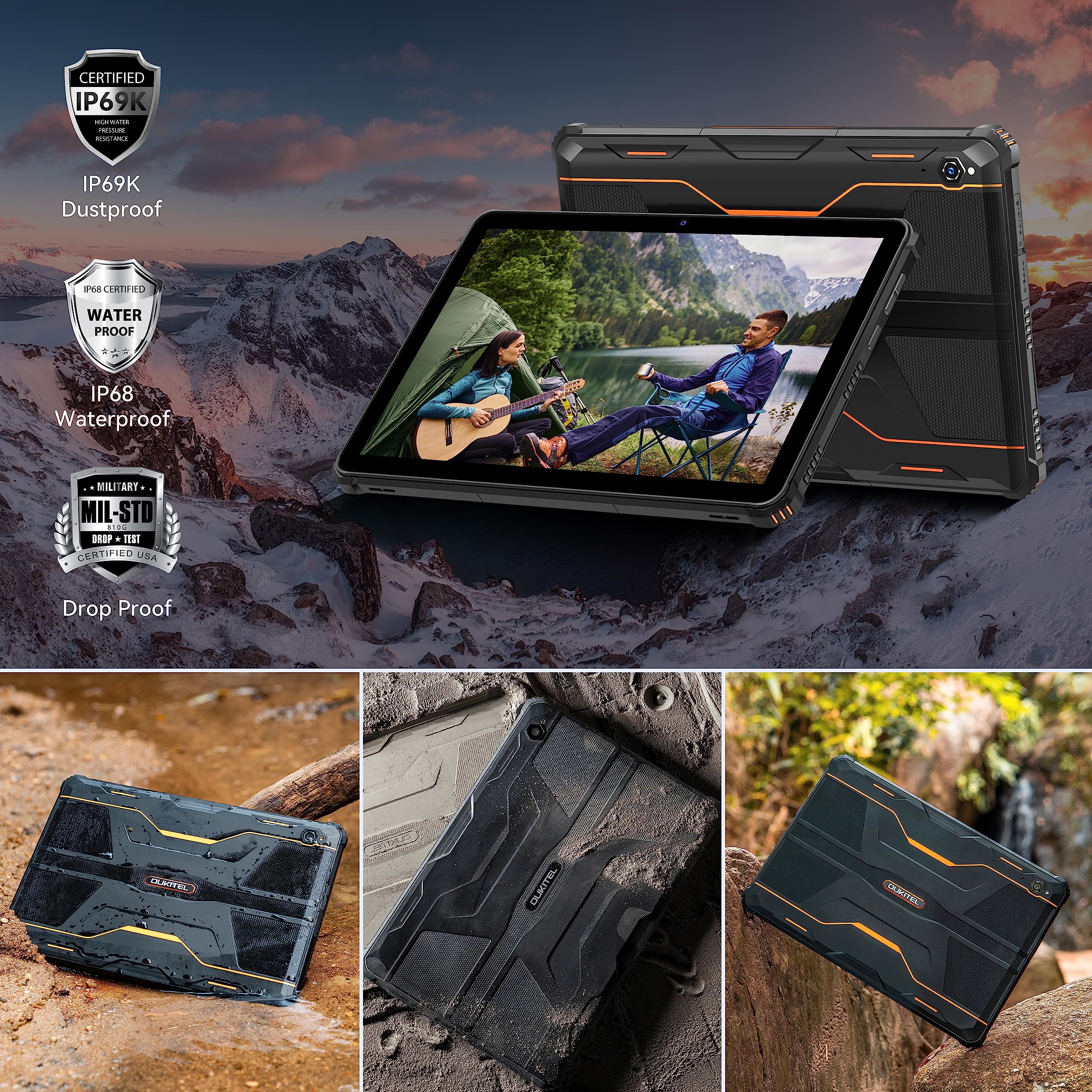 OUKITEL Rugged Tablet Android 13 RT5 11000mAh Waterproof Tablet,14GB+256B Android Tablets 1TB Expandable,Octa-Core 10.1 Inch FHD+, 33W 16MP+16MP Camera 1920x1200 Tablet 4G Dual SIM/5G WiFi/BT5.0/GPS