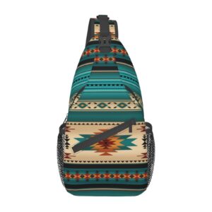 qisentis aztec ethnic pattern design sling bag crossbody backpack indiana western southwest native american turquoise stripe travel hiking daypack navajo print chest shoulder bag