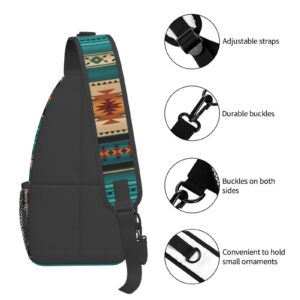 QISENTIS Aztec Ethnic Pattern Design Sling Bag Crossbody Backpack Indiana Western Southwest Native American Turquoise Stripe Travel Hiking Daypack Navajo Print Chest Shoulder Bag