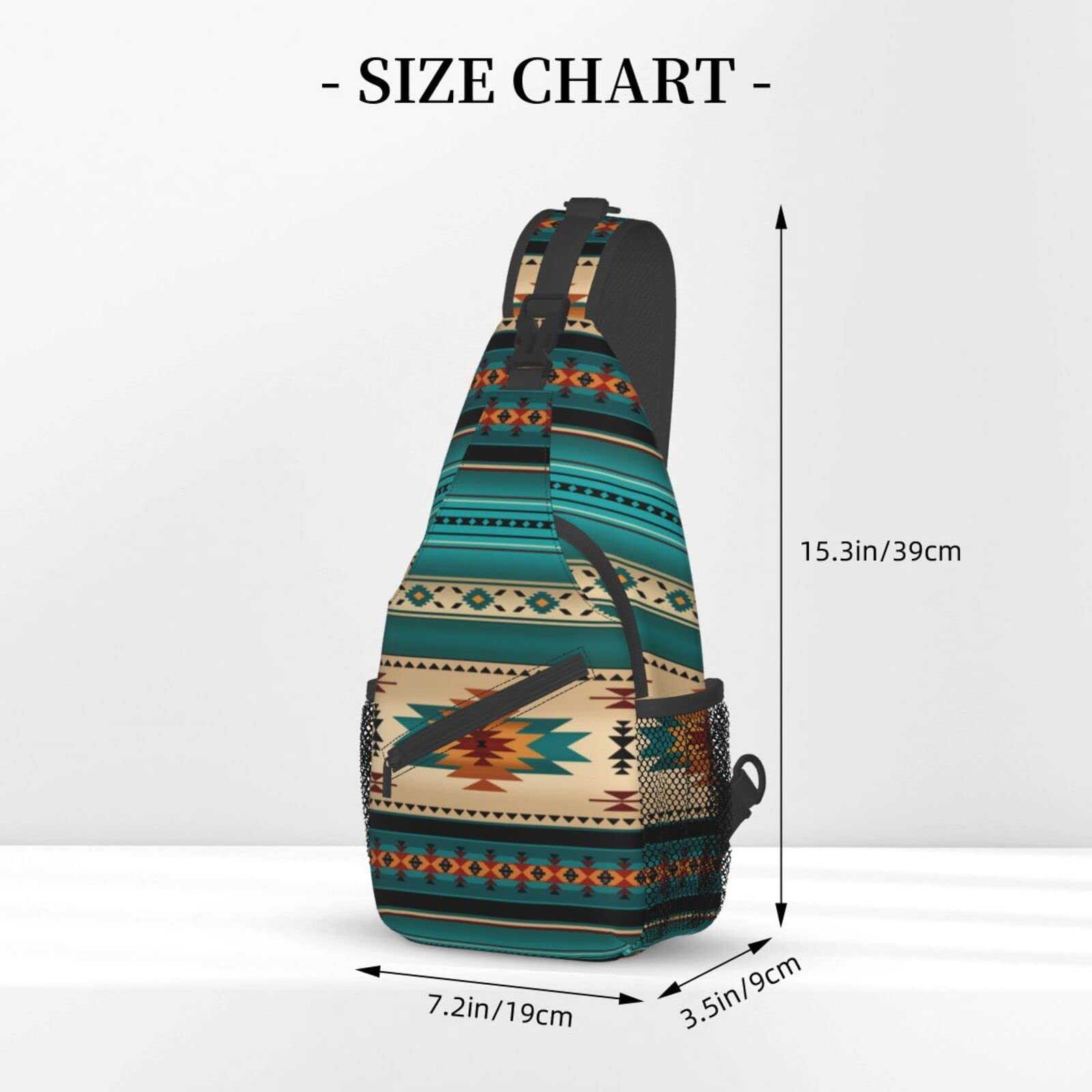 QISENTIS Aztec Ethnic Pattern Design Sling Bag Crossbody Backpack Indiana Western Southwest Native American Turquoise Stripe Travel Hiking Daypack Navajo Print Chest Shoulder Bag