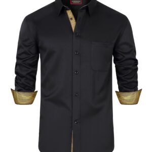 Lion Nardo Mens Black Dress Shirt Black and Gold Shirts for Men Gold Shirts for Men Mens Black Dress Shirts Gold Label