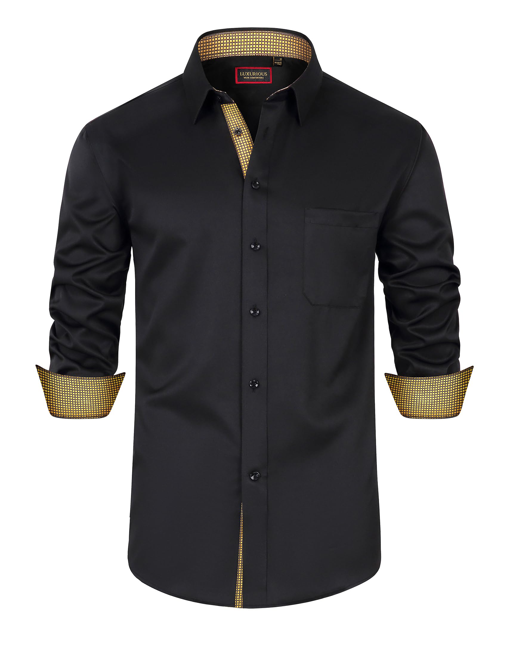 Lion Nardo Mens Black Dress Shirt Black and Gold Shirts for Men Gold Shirts for Men Mens Black Dress Shirts Gold Label