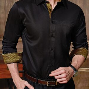 Lion Nardo Mens Black Dress Shirt Black and Gold Shirts for Men Gold Shirts for Men Mens Black Dress Shirts Gold Label