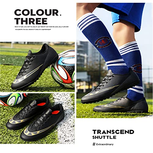 AOLEYECompetitive Unisex Soccer Shoes Men Women Indoor Outdoor Football Boots Athletic Turf Mundial Team Cleat Running Sports Lightweight Breathable Anti-Skid Damping Shoes Black