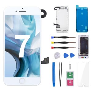 cykjgs for iphone 7 screen replacement white with home button 4.7" 3d touch lcd display digitizer full assembly with front camera ear speaker front glass fix tools repair kit for a1660, a1778, a1779