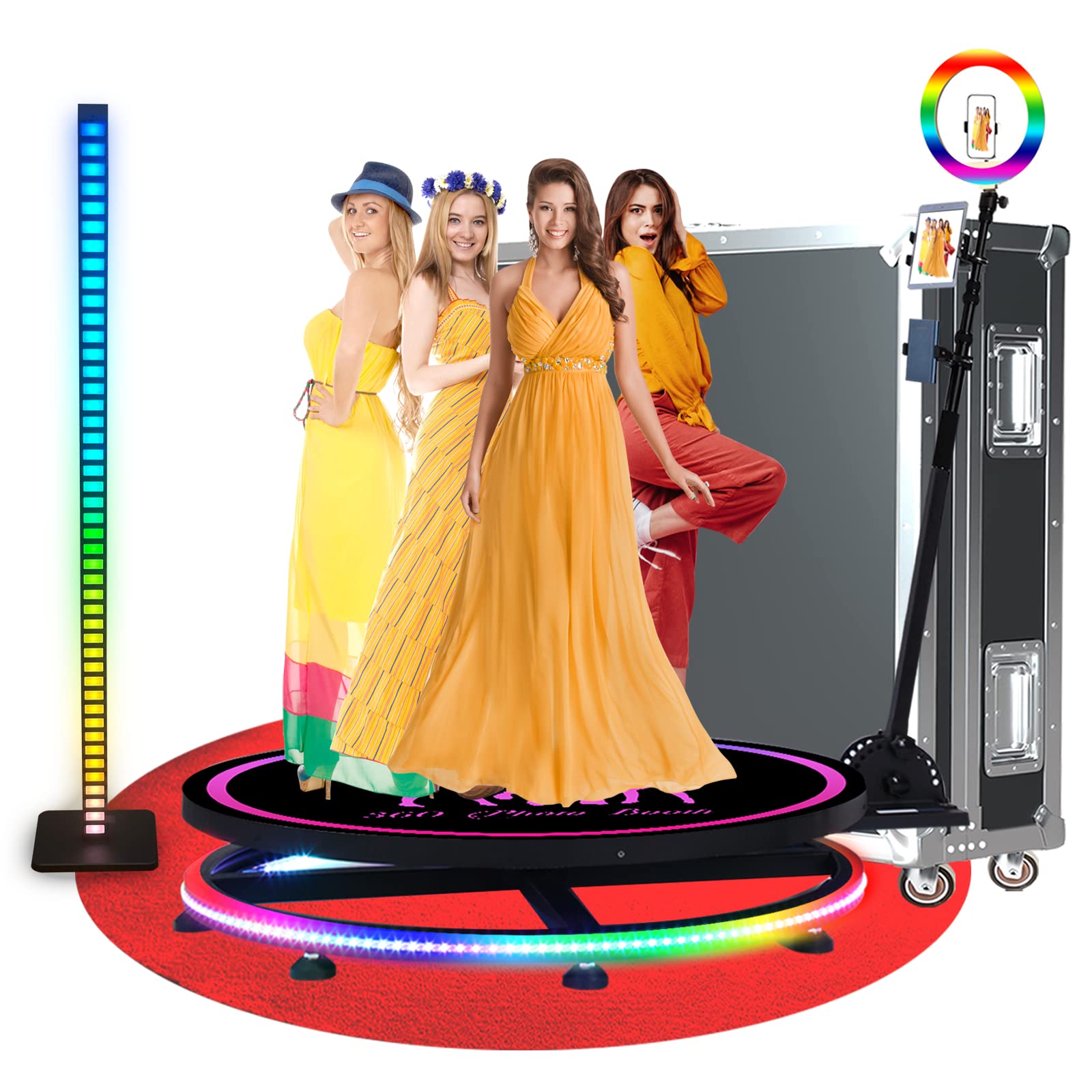 360 Photo Booth Machine for Parties,360 Camera Booth with Battery Pack,APP,Custom Magnetic Logo,etc Deluxe Suit,Control by APP or Remote (100cm/39.6"+Flight Case)