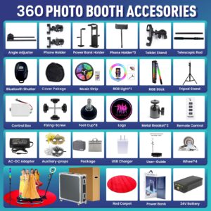 360 Photo Booth Machine for Parties,360 Camera Booth with Battery Pack,APP,Custom Magnetic Logo,etc Deluxe Suit,Control by APP or Remote (100cm/39.6"+Flight Case)