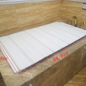 MOGUOBIN Shutter Bath Lid,1.2cm Thickness White Wood Grain PVC Bathtub Tray,Bath Insulation Cover,Foldable Anti-dust Bathtub Cover Bath Insulation Cover,Can Store Wine Glass,Tablets,Books,Cellphones