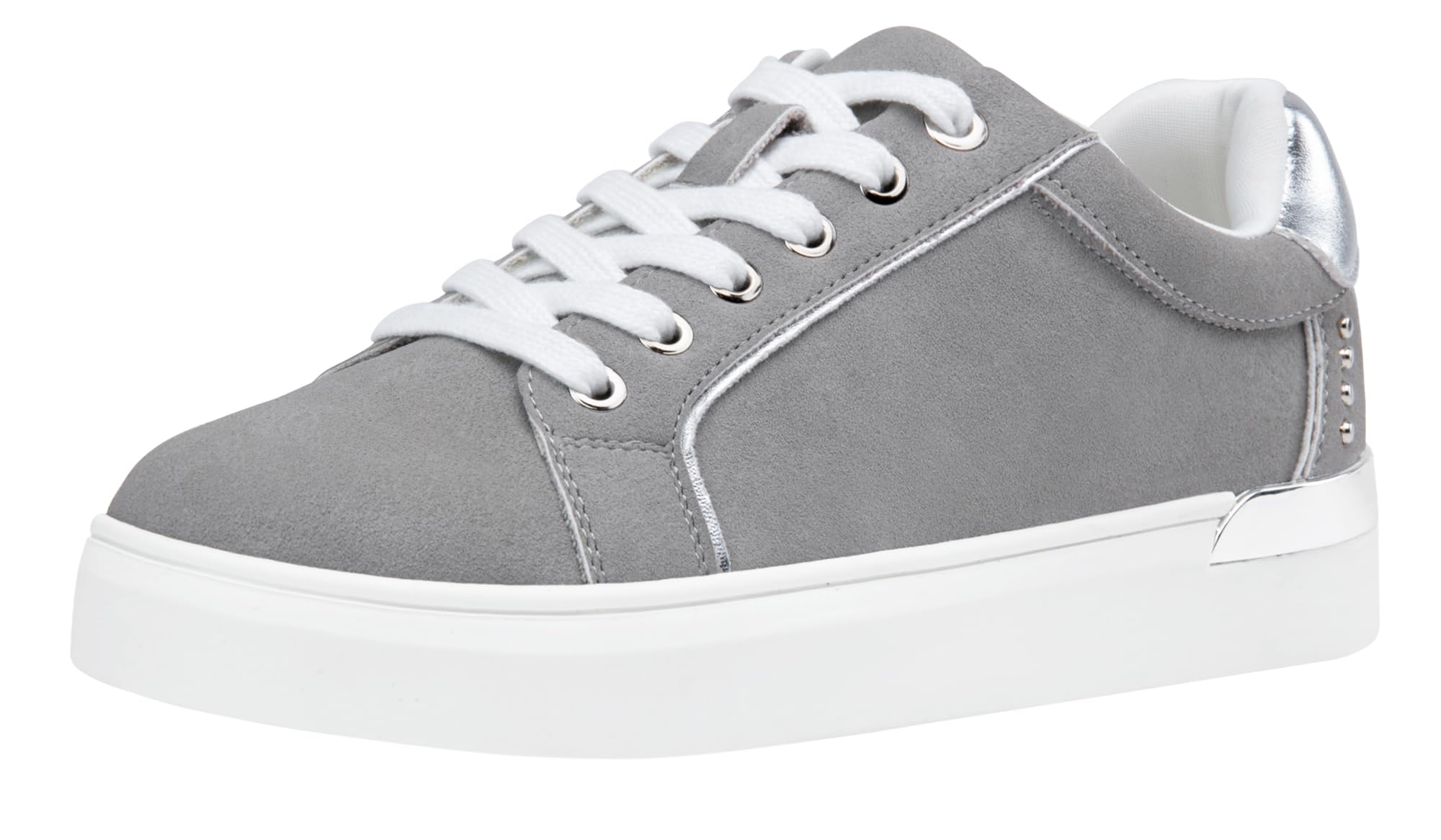 Jeossy Women's 8020 Fashion Sneakers, Casual Vegan Leather Sneaker, Trendy Dress Lace-up Walking Shoes, Grey, Size 10 US-with Memory Foam(DJY8020 Grey 10)