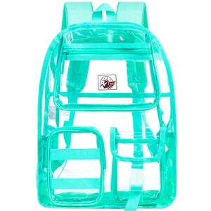 clear backpack for girls women, heavy duty pvc transparent bookbag, cute see through school bags for teens elementary - green