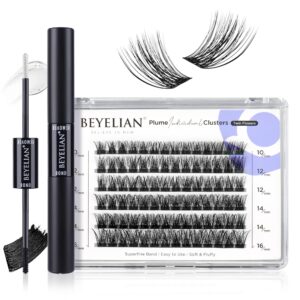 beyelian cluster lashes d curl 84 pcs and lash bond and remover kit, individual lash clusters super thin band lash adhesive super strong hold 48 hours, fast removal remover with no residue