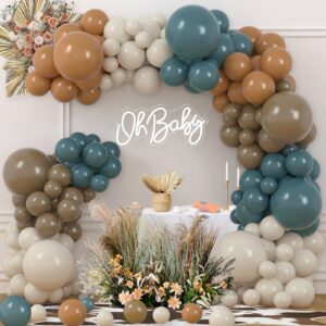 dusty blue brown balloon garland arch kit slate blue tan coffee white sand balloons for neutral bear baby shower birthday decorations jungle safari western party supplies
