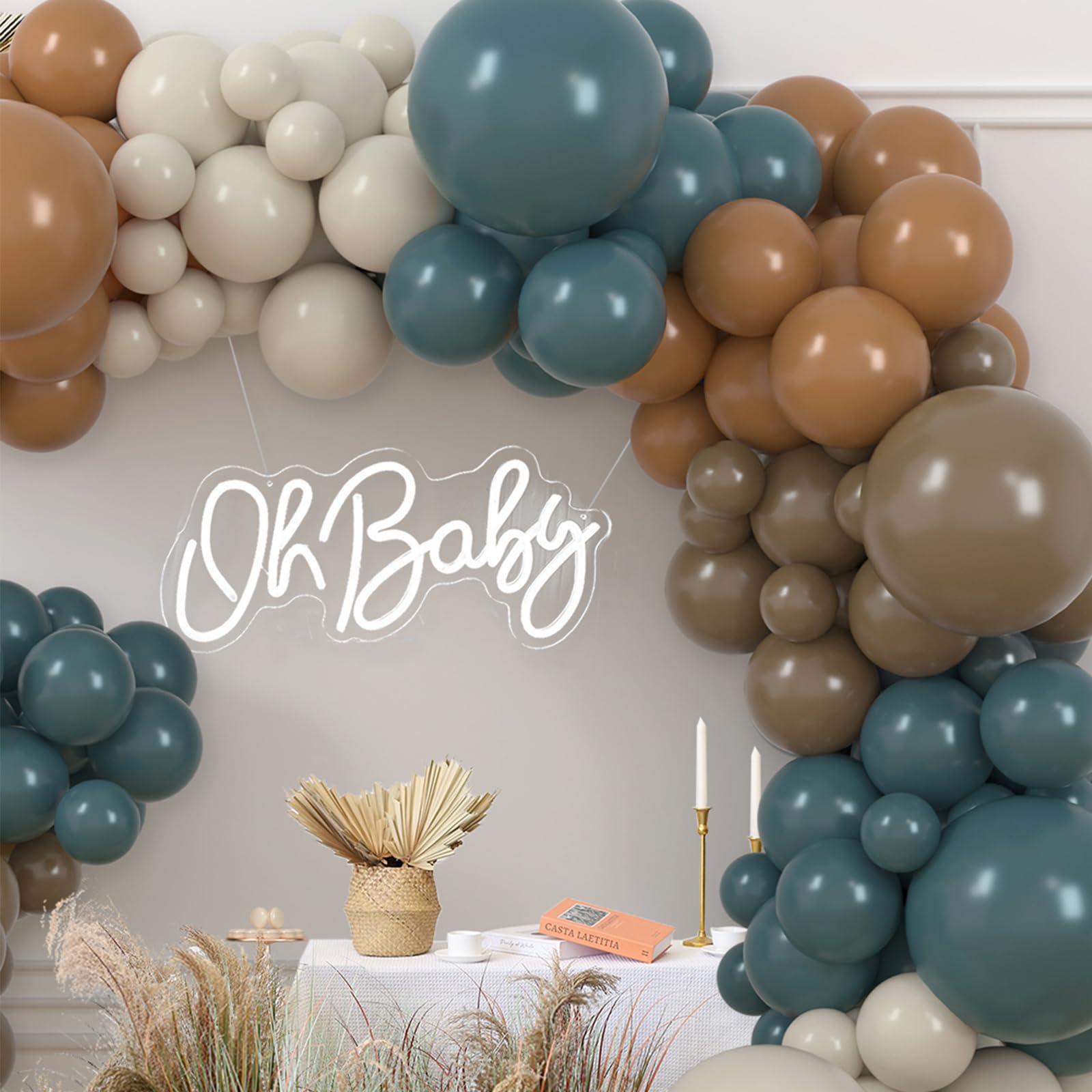 Dusty Blue Brown Balloon Garland Arch Kit Slate Blue Tan Coffee White Sand Balloons for Neutral Bear Baby Shower Birthday Decorations Jungle Safari Western Party Supplies